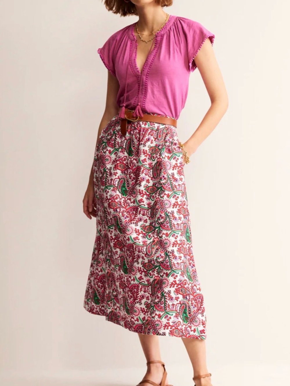 Boden Florence 100% Linen Midi Skirt Paisley 6 Petite